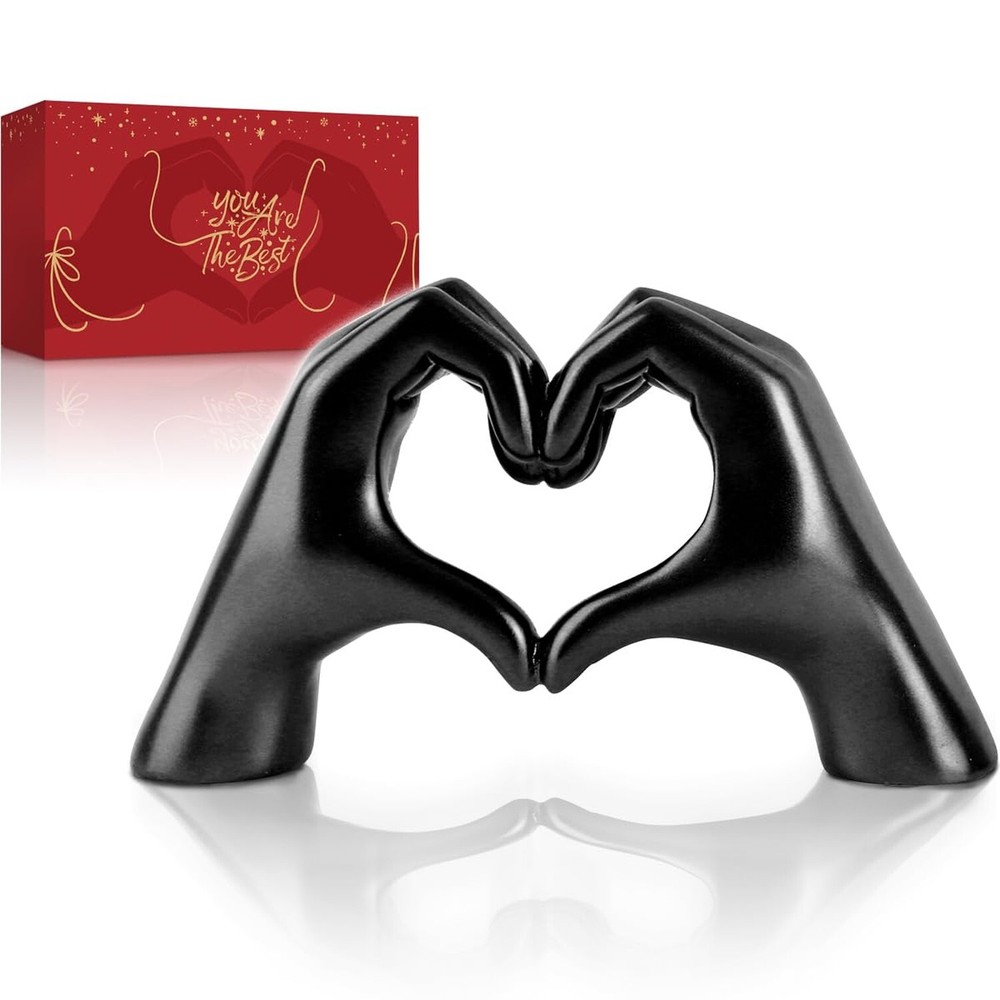 Heart Hands Sculpture Black Decor for Bedroom Living Room Bookshelf Aesthetic Home Accent