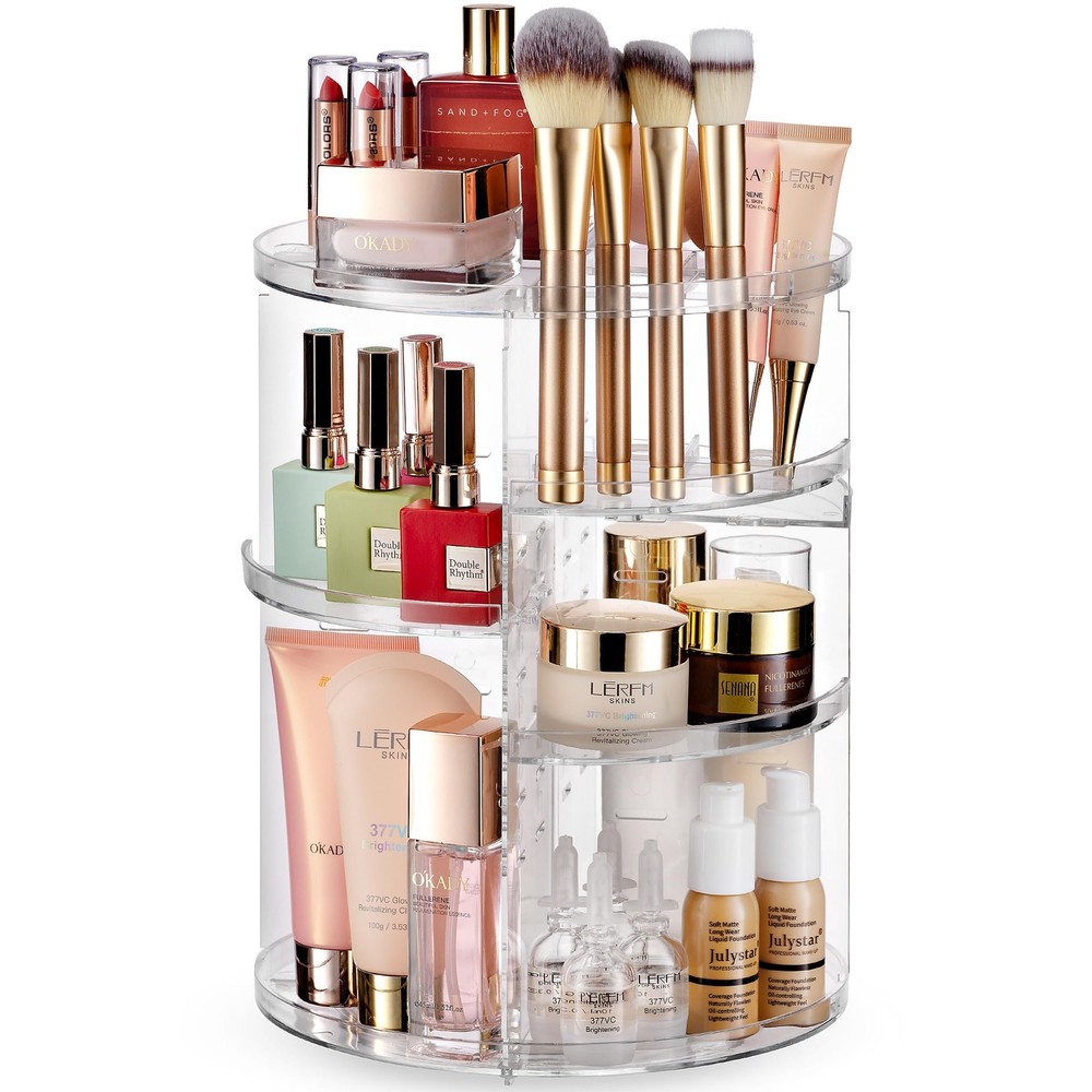 Rotating Makeup Organizer with Adjustable Shelves and 360-Degree Spin