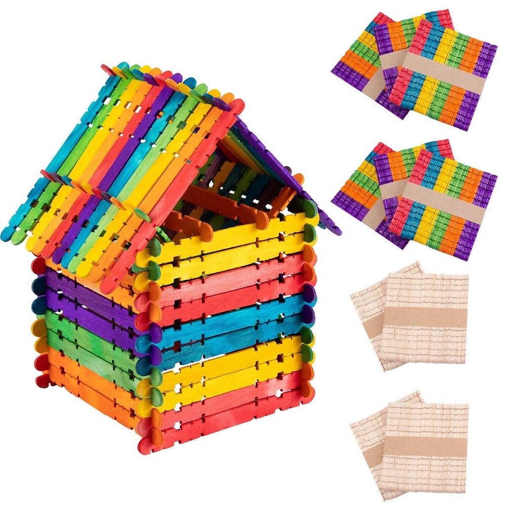 500 Pcs Colorful Popsicle Sticks- Colored Sawtooth Wood Craft Sticks Natural ...