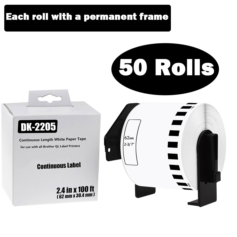 62mm x 100ft 50-Roll Brother QL-800 DK-2205 Compatible Shipping Labels for Thermal Printers