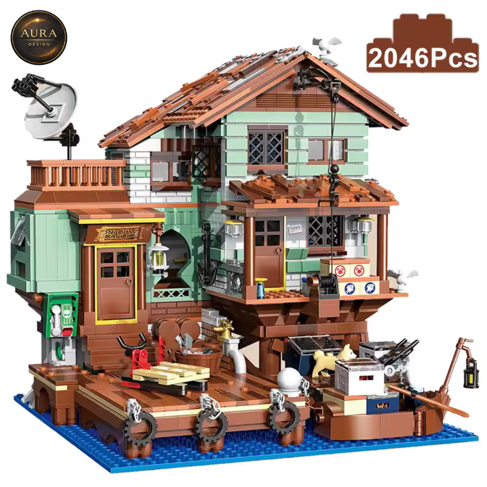Fisherman's Cabin Building Blocks 21cm Toy Construction Creative Gift Idea