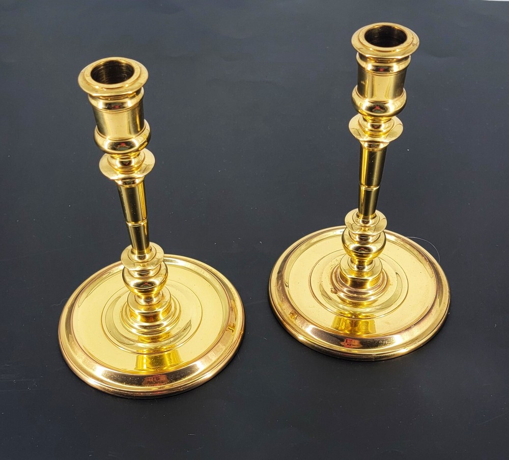 1990s Raleigh Brass Virginia Metalcrafters Heavy Taper Candle Holders CW 16-2