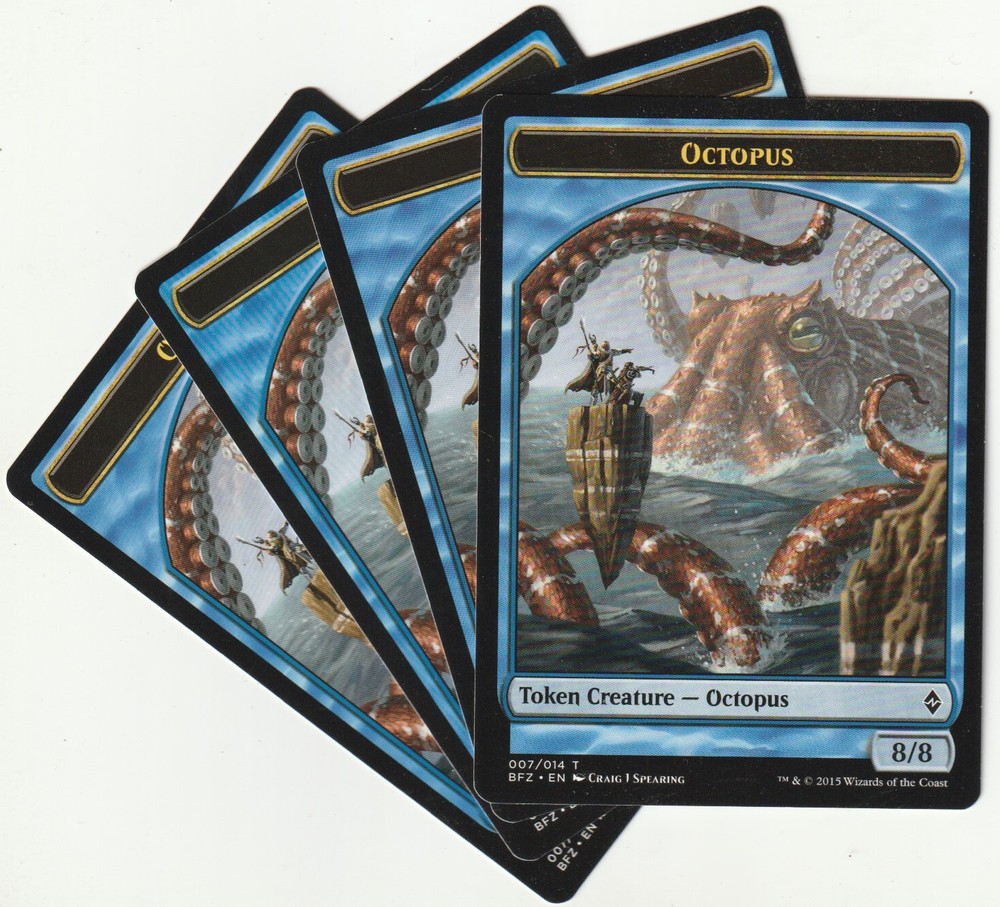 4 MTG Octopus Creature Tokens - Blue BFZ/EN Play Set NM/EX Condition