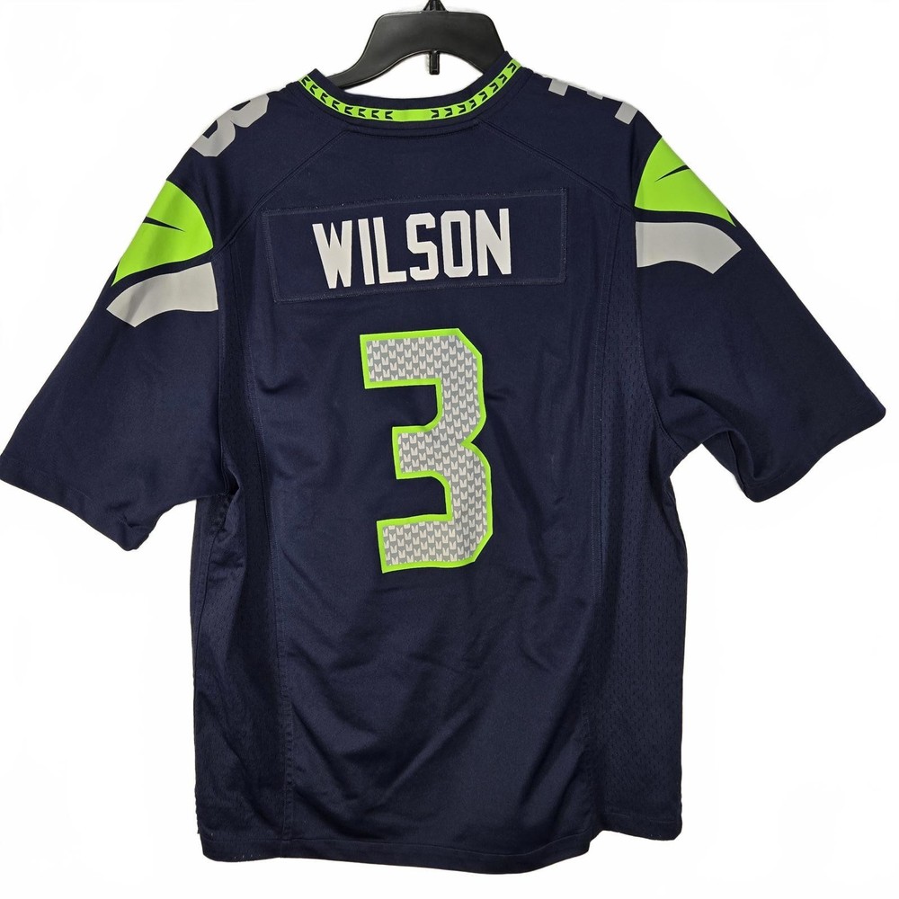 Russell Wilson Seahawks Jersey L Blue Nike On Field #3 Stitched Football