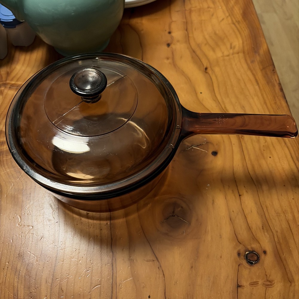 Pyrex Vision Ware Amber Corning 1.5L Pot w/ Lid USA