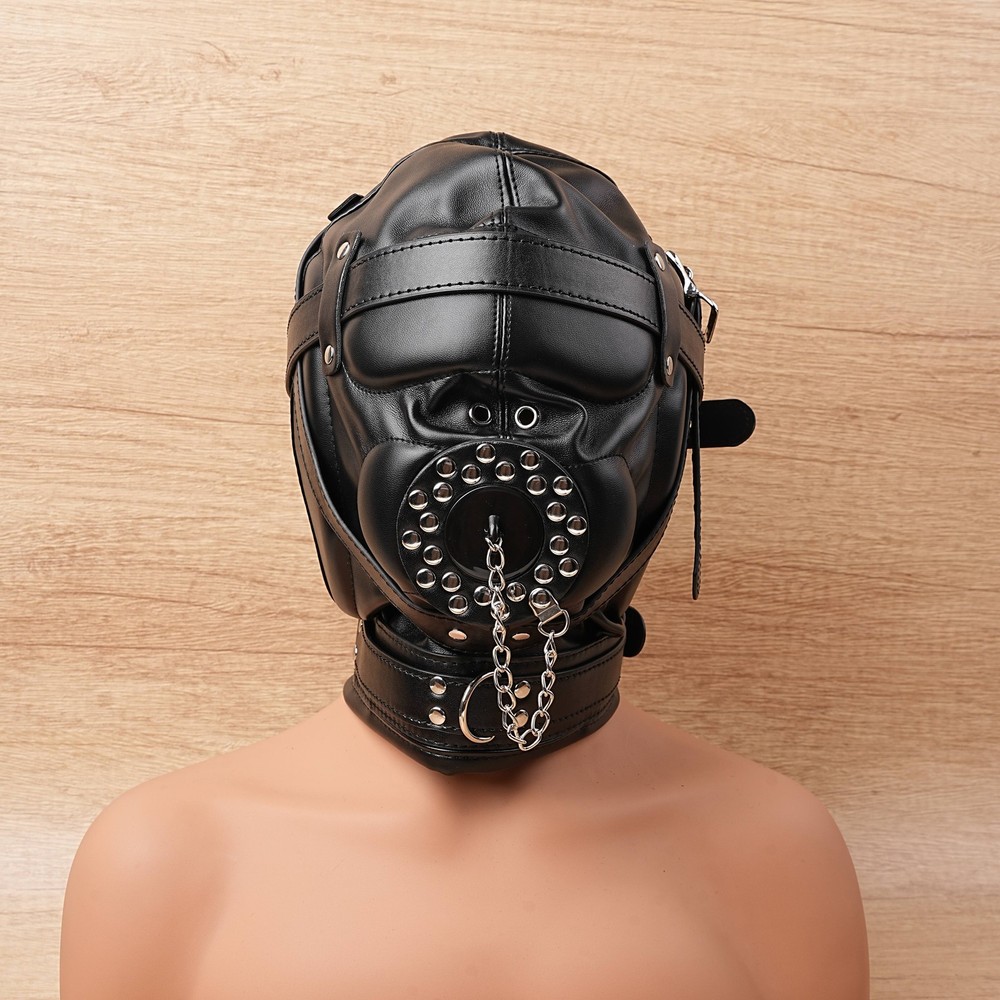 BDSM Bondage Head Hood Funnel Mouth Gag Sensory Deprivation Headgear Cosplay US