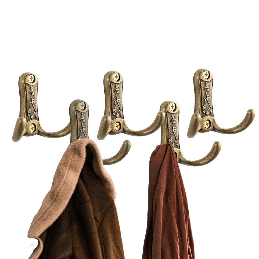 5 Pack Coat Hooks Wall Hooks for Hanging, Heavy Duty Double Prong Hook Wall M...
