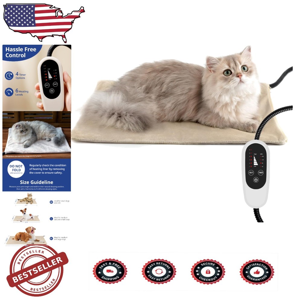 Heated Indoor Pet Bed for Cats & Dogs with Washable Cover 17.7x15.7 Inches