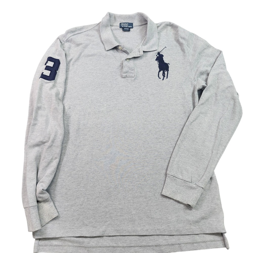 Polo By Ralph Lauren Polo Shirt Boys XL 18-20 Gray Long Sleeve Big Pony 3 Logo