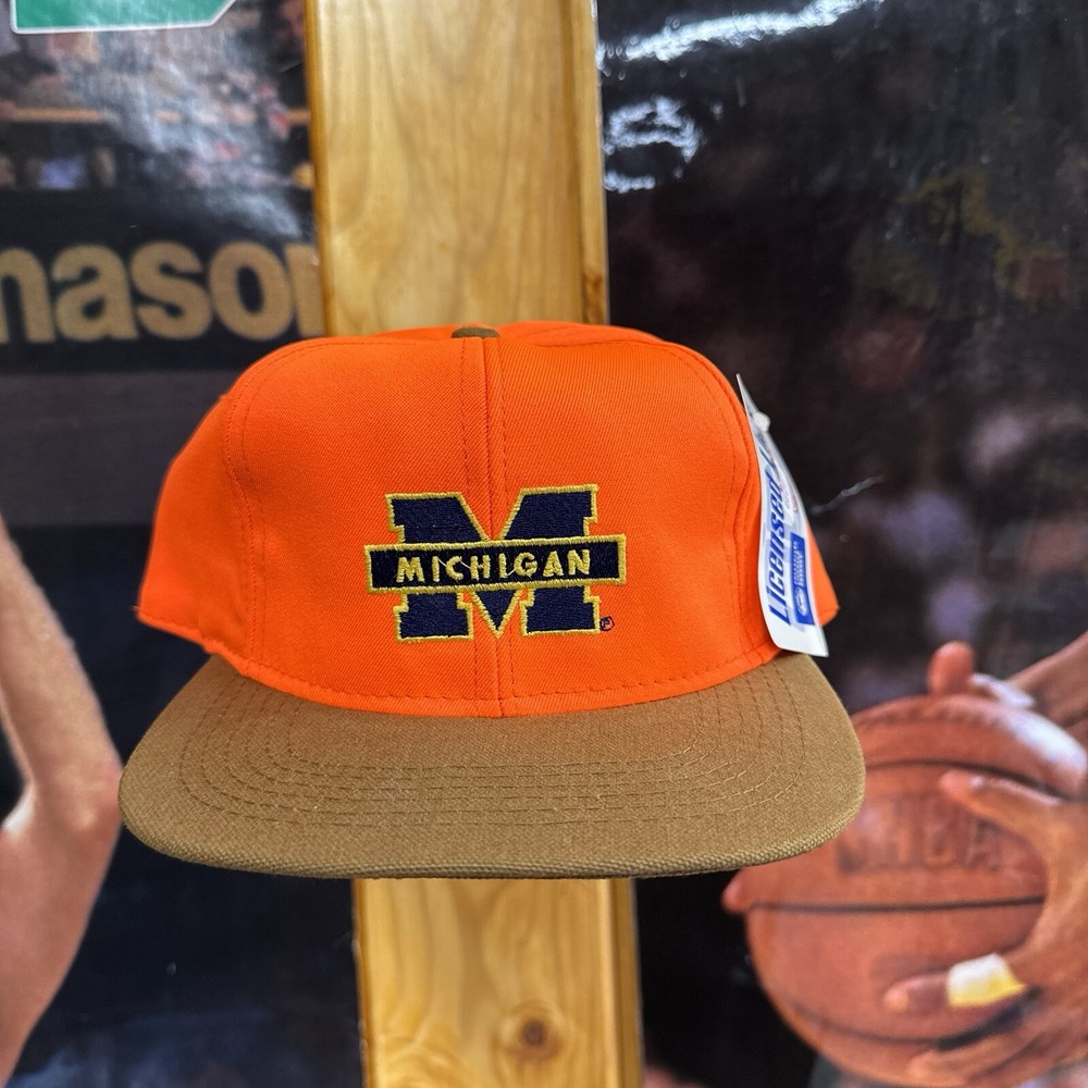 Vintage Michigan Wolverines Orange Snapback Hat NWT College Sports Outdoor Hunting Cap  