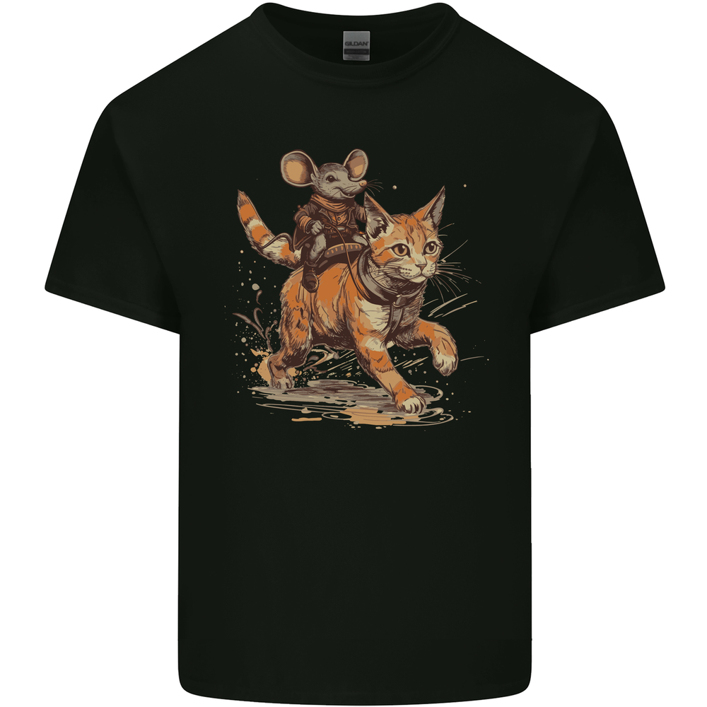 Cat and Mouse Winter Fun Mens Cotton T-Shirt Tee Top