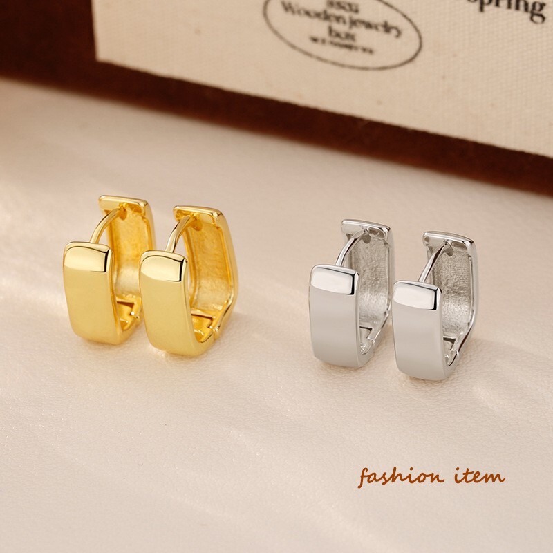 Women Girl 925 Silver Wide Band Square Hoop Huggie Earrings Gift PE64