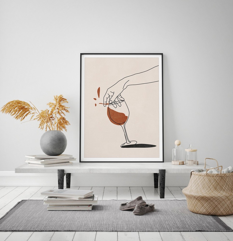Art Mid Century Modern Art Decor Burnt Orange Wall Art Wine Wall Art Black And