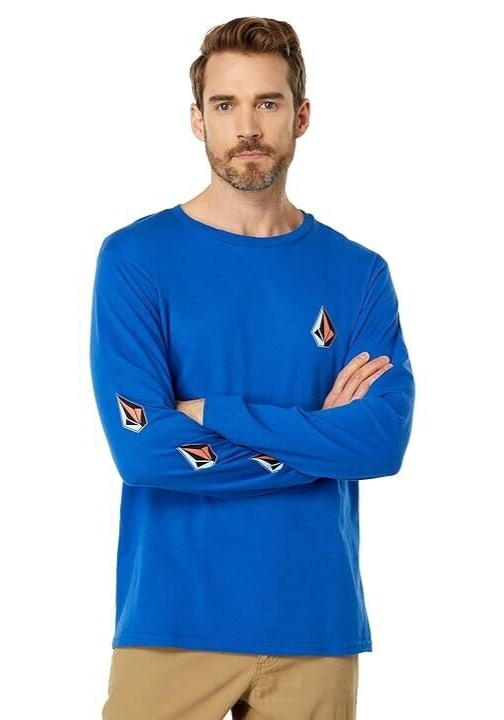 Volcom Men's Iconic Stone Long Sleeve T-Shirt, Royal Blue, Size XL