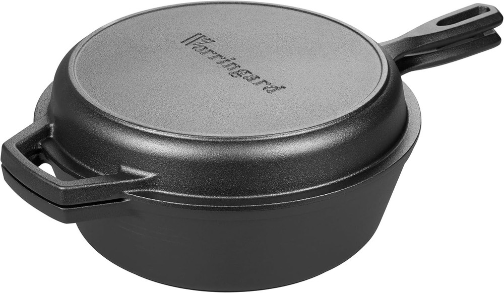 Pre-seasoned Cast Iron Double Dutch Oven with Skillet Lid - Perfect for Camping & Outdoor Cooking