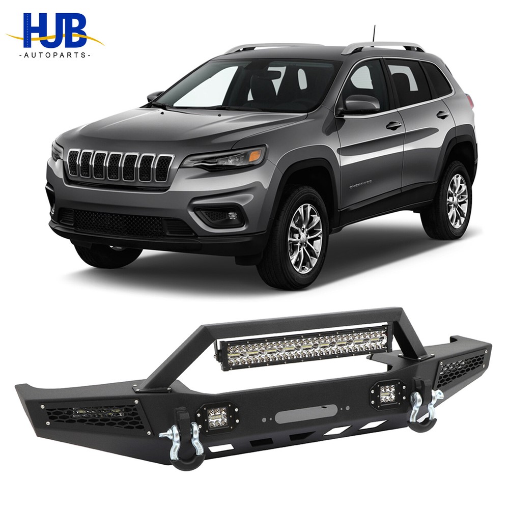 Front Steel Bumper Assembly W/Winch Plate LED Lights For 1984-2001 Jeep Cherokee