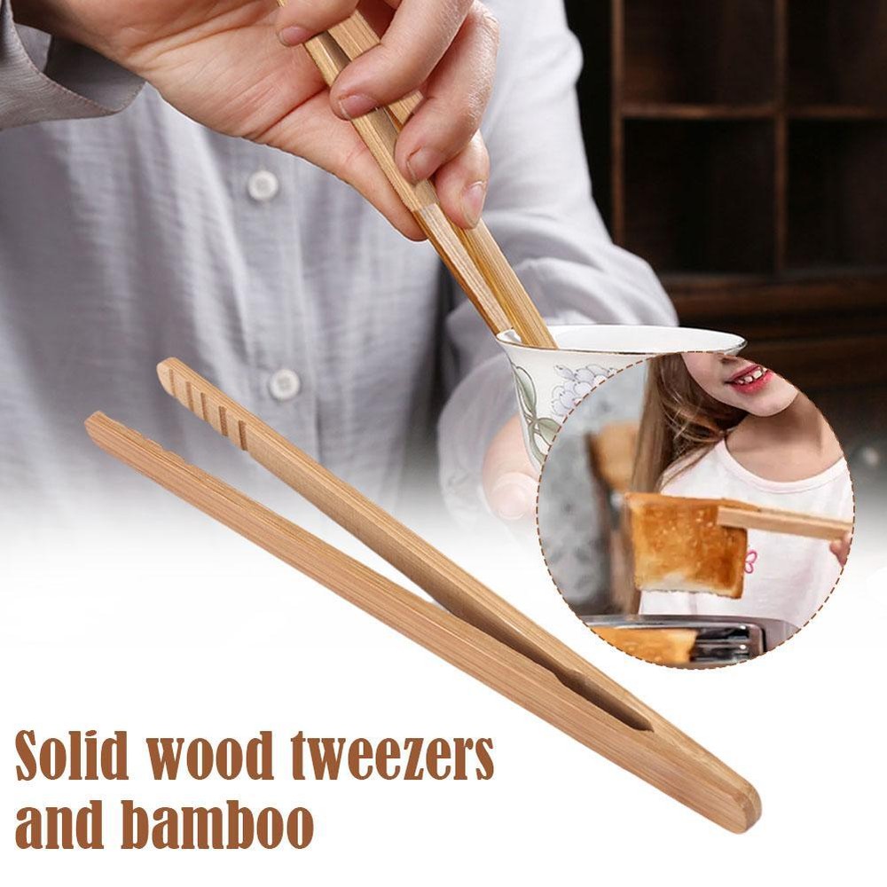 2 x Bamboo Tongs Wooden Toaster Tweezers Bread Sushi Salad Serving BBQ |U.S