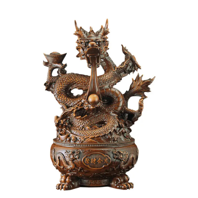 Golden Dragon Wealth Ornament Sculpture for Prosperity and Gifting