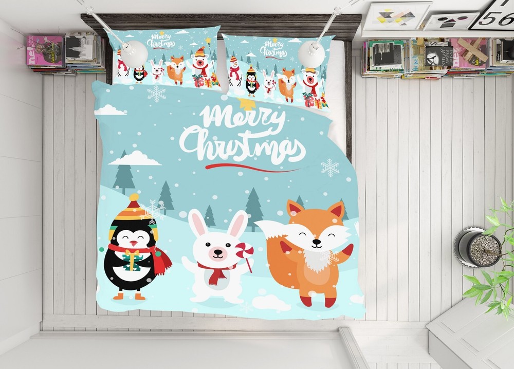 3D Christmas Xmas A1207 Bed Pillowcases Quilt Duvet Cover Set Queen King Amy