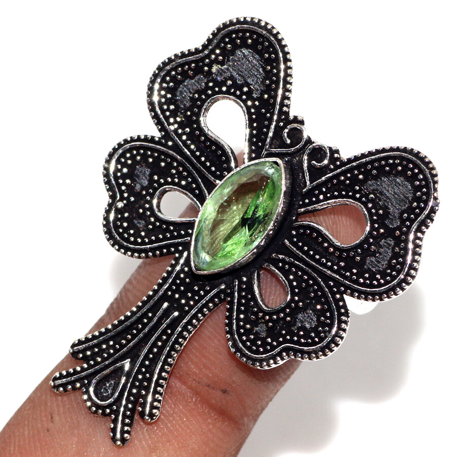 925 Silver Plated-Peridot Gemstone Ethnic Butterfly Ring Jewelry US Size-7.5 JW