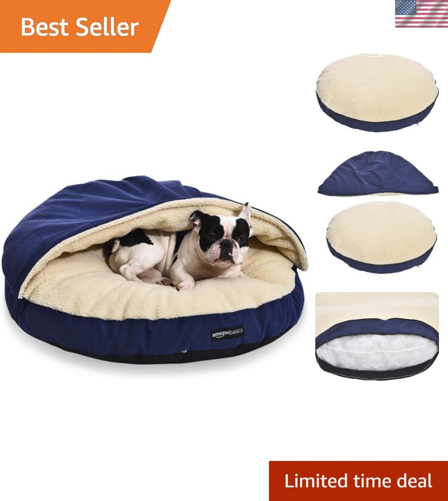 Cozy Blue Pet Cave Bed for Large Dogs 35x35x13 Inches