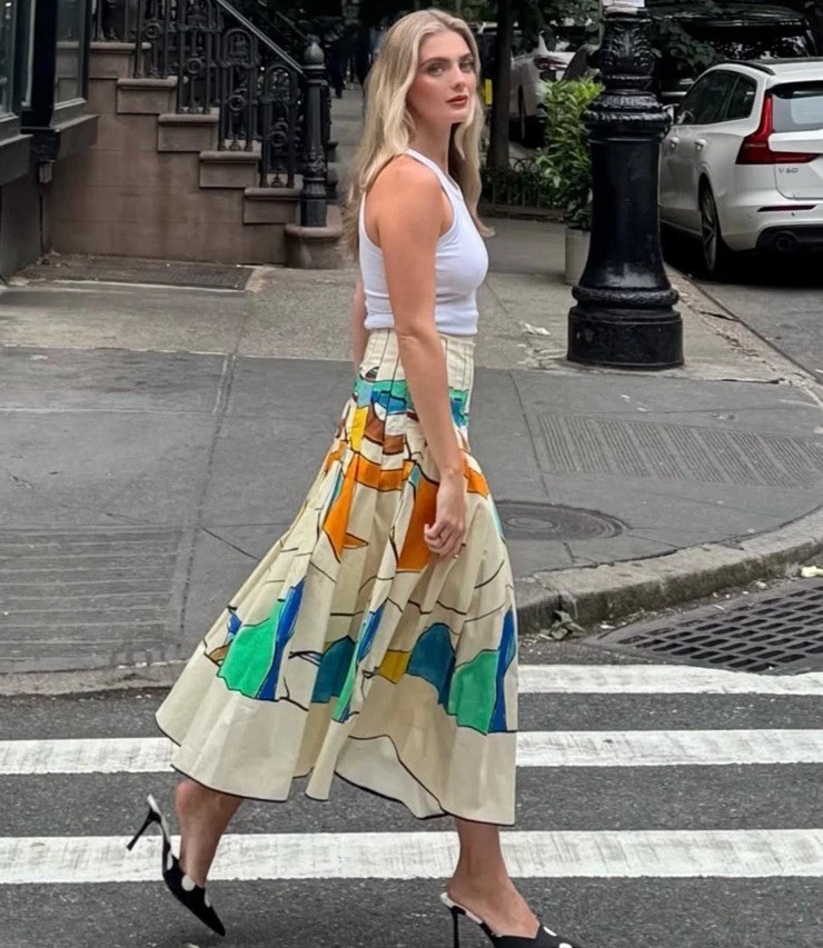 ZARA Women SS25 ZW Collection Printed Pleated Skirt in S and M