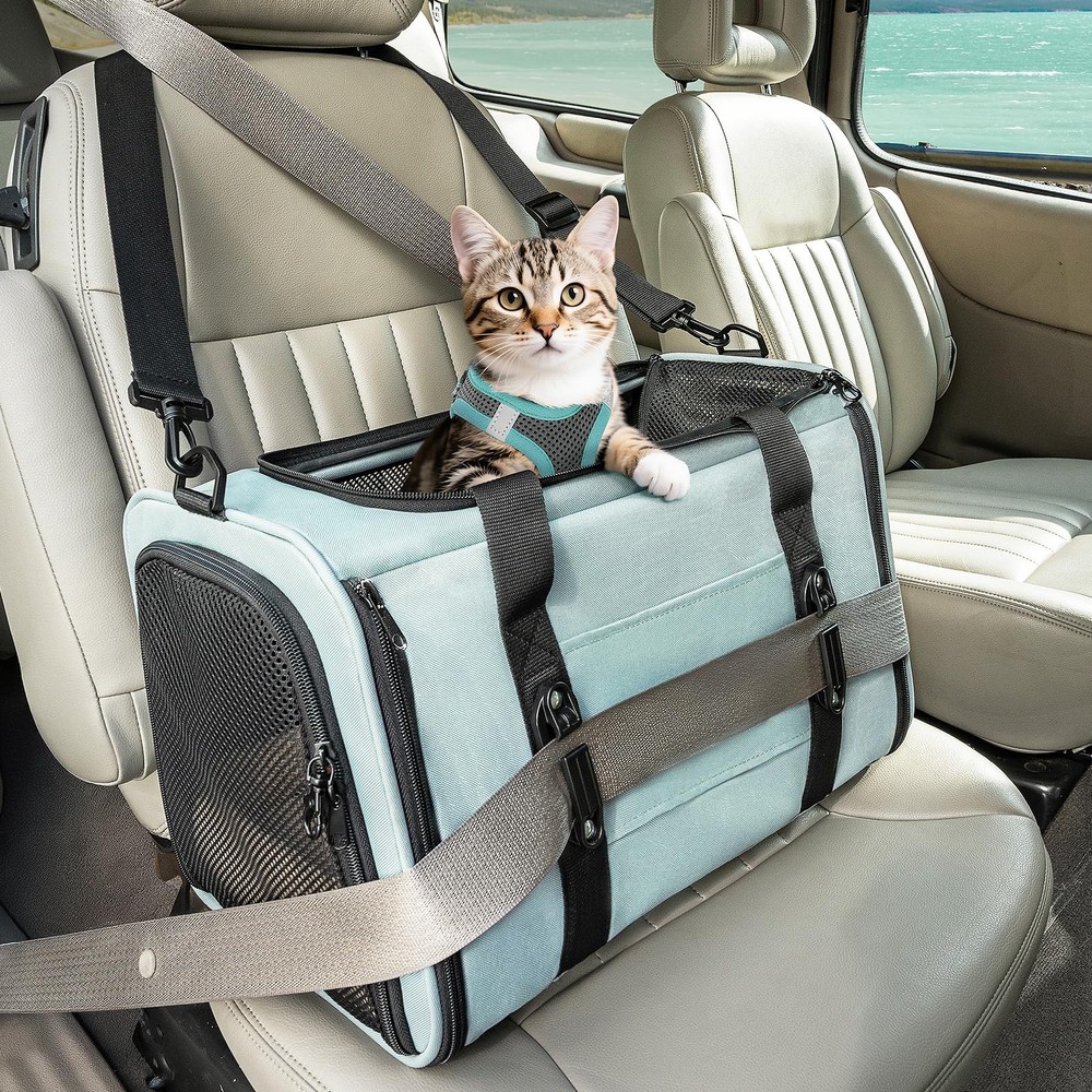 PETSFIT Cat Car Carrier for Small/Medium Cats Dogs, 18x11x11 Airline Approved...