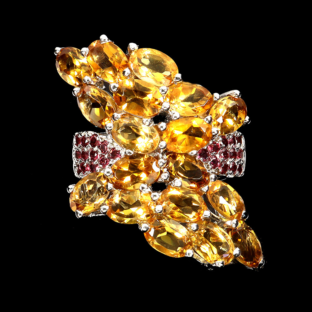 925 Sterling Silver Oval Citrine & Rhodolite Garnet Gemstone Ring Size 8