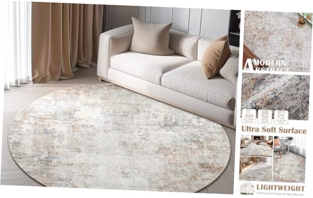 Round Rug 6ft Modern Area Rug 6' Round Circle Mat Washable Abstract