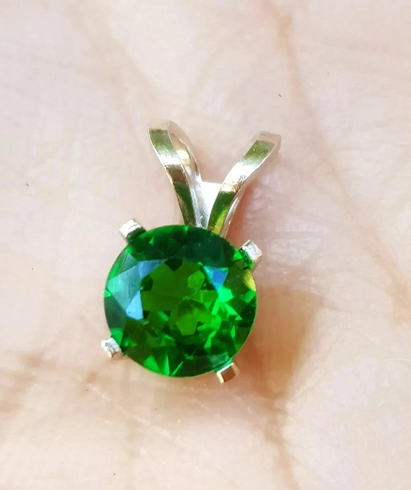 Certified 24.10 Ct Natural Emerald 925 Solid Silver Round Cut Pendant Gemstone