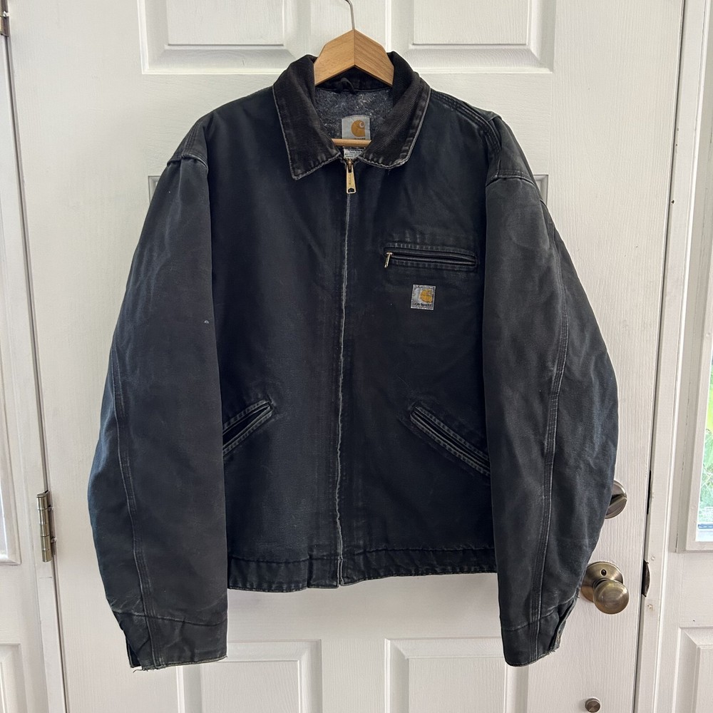Vintage Carhartt Detroit Jacket Mens 44 Tall Black Blanket Lined J01 BLK FADED