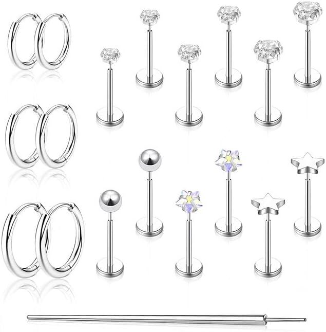 FlatBack Cartilage Stud Earrings for Women & Men – Hypoallergenic Threadless Jewelry  