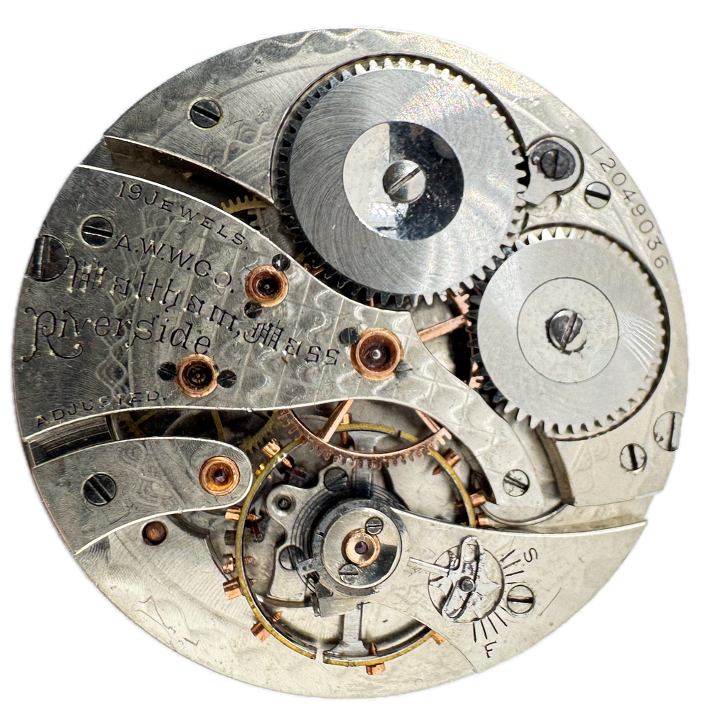 Antique 12s 1902 Waltham Checkerboard 19 Jewel Pocket Watch Movement Riverside