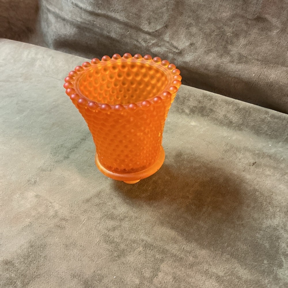 1970s vintage orange satin glass hobnail peg votive candle holder