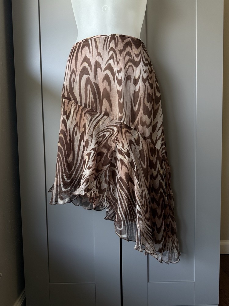 WD.NY 100% Silk Asymmetrical Midi Skirt – Animal Print – Size 8