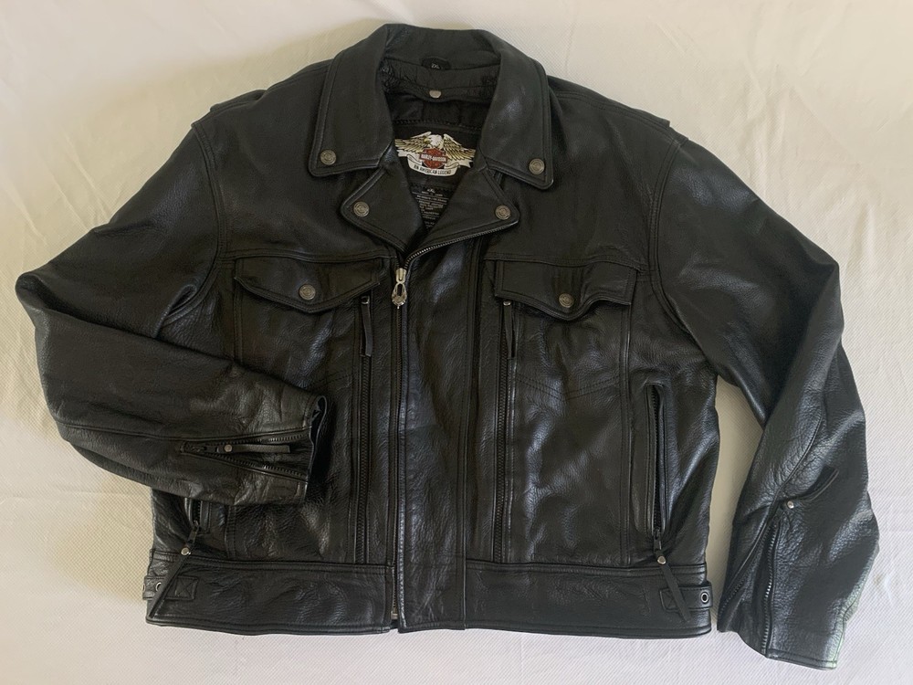 Harley Davidson Black Leather Motorcycle Jacket 2XL Vented with Removable Nevada Liner