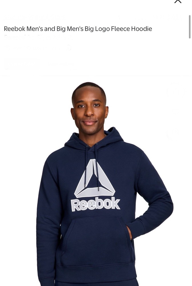 Reebok Men's Navy Blue Long Sleeve Delta Logo Hoodie Size 2XL NEW