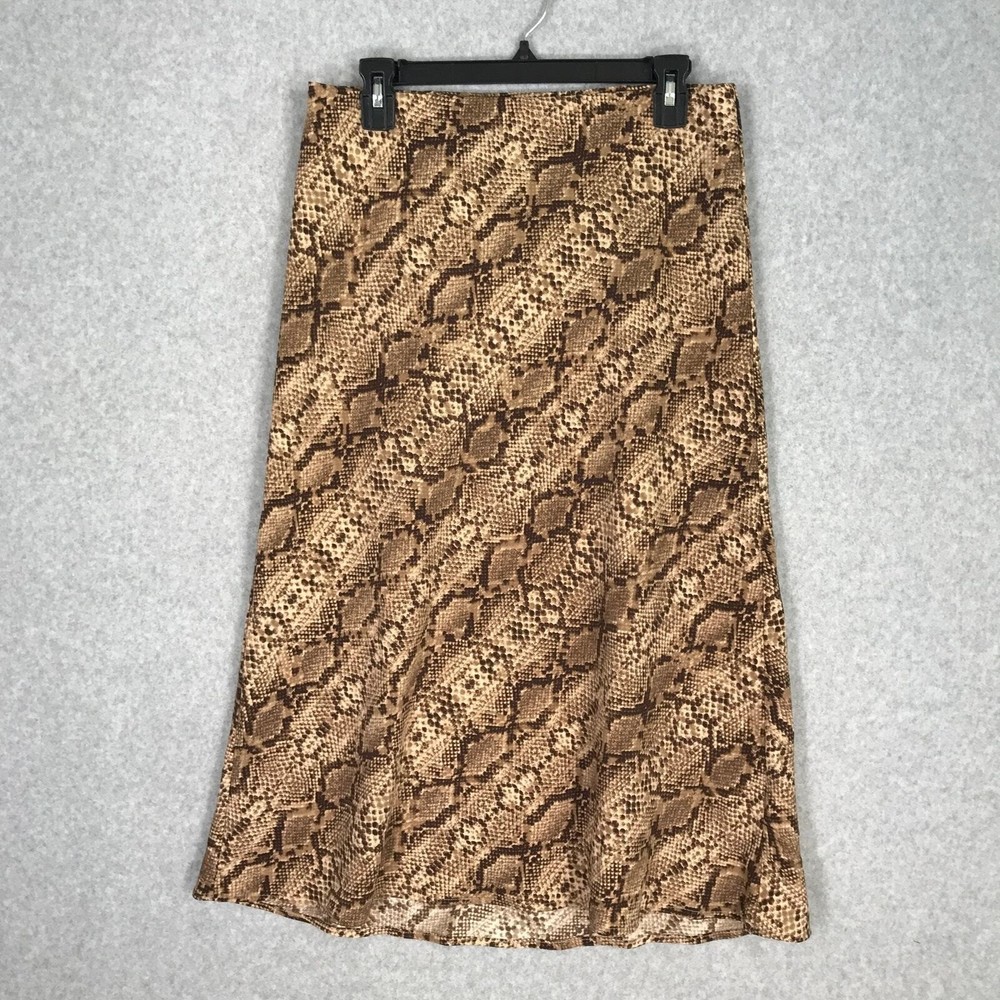 Rachel Zoe Satin Slip Midi Skirt Size 6 Snakeskin Neutral 90s Mob Maximalist