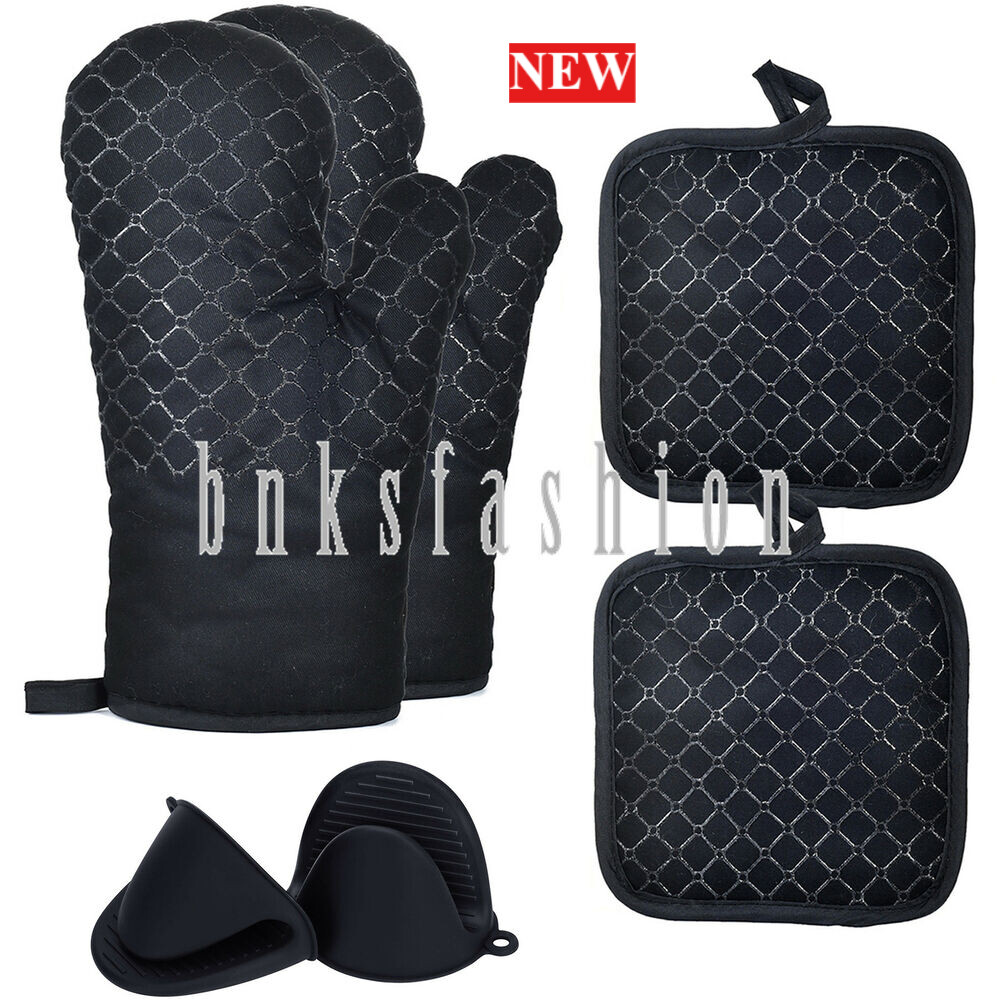 6Pcs Silicone Oven Mitts Pot Holders Cooking Gloves Pinch Heat Resistant,NEW