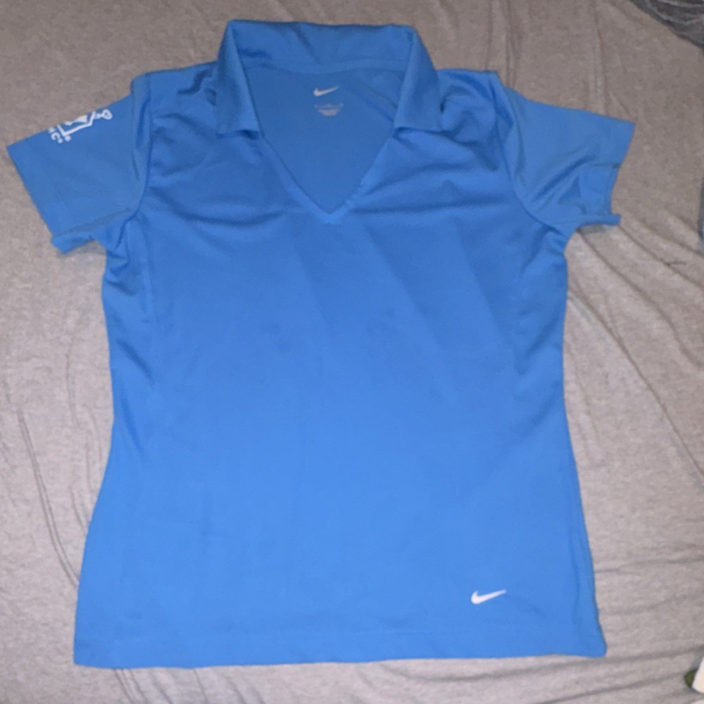 Nike Women's Blue Short Sleeve Polo Activewear Top M 100% Polyester Regular Fit