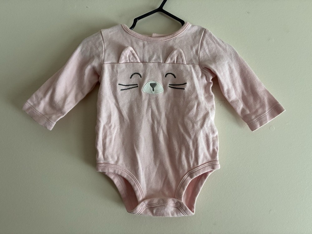 Carter's Baby Girl Cute Embroidered Cat 100% Cotton Long Sleeve Bodysuit Pink 6M