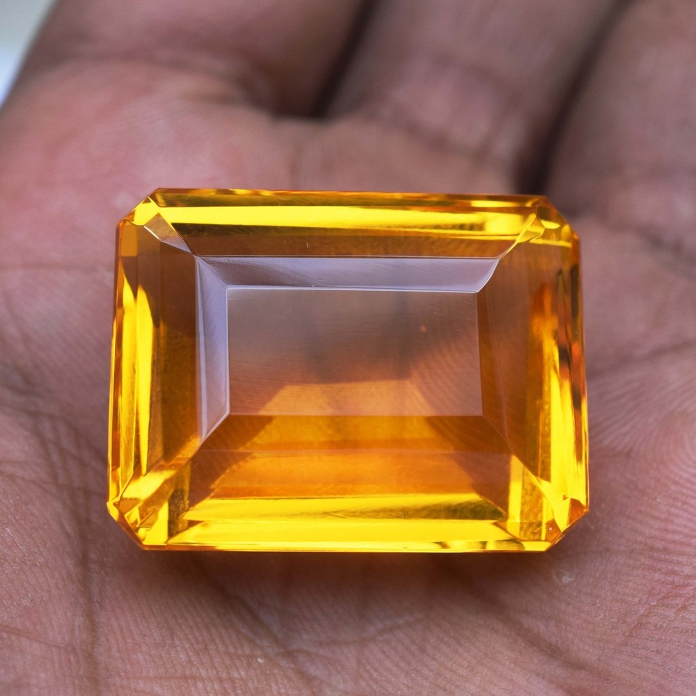 Stunning 95 Ct Yellow Orange Citrine Emerald Cut Flawless Certified Loose Gem