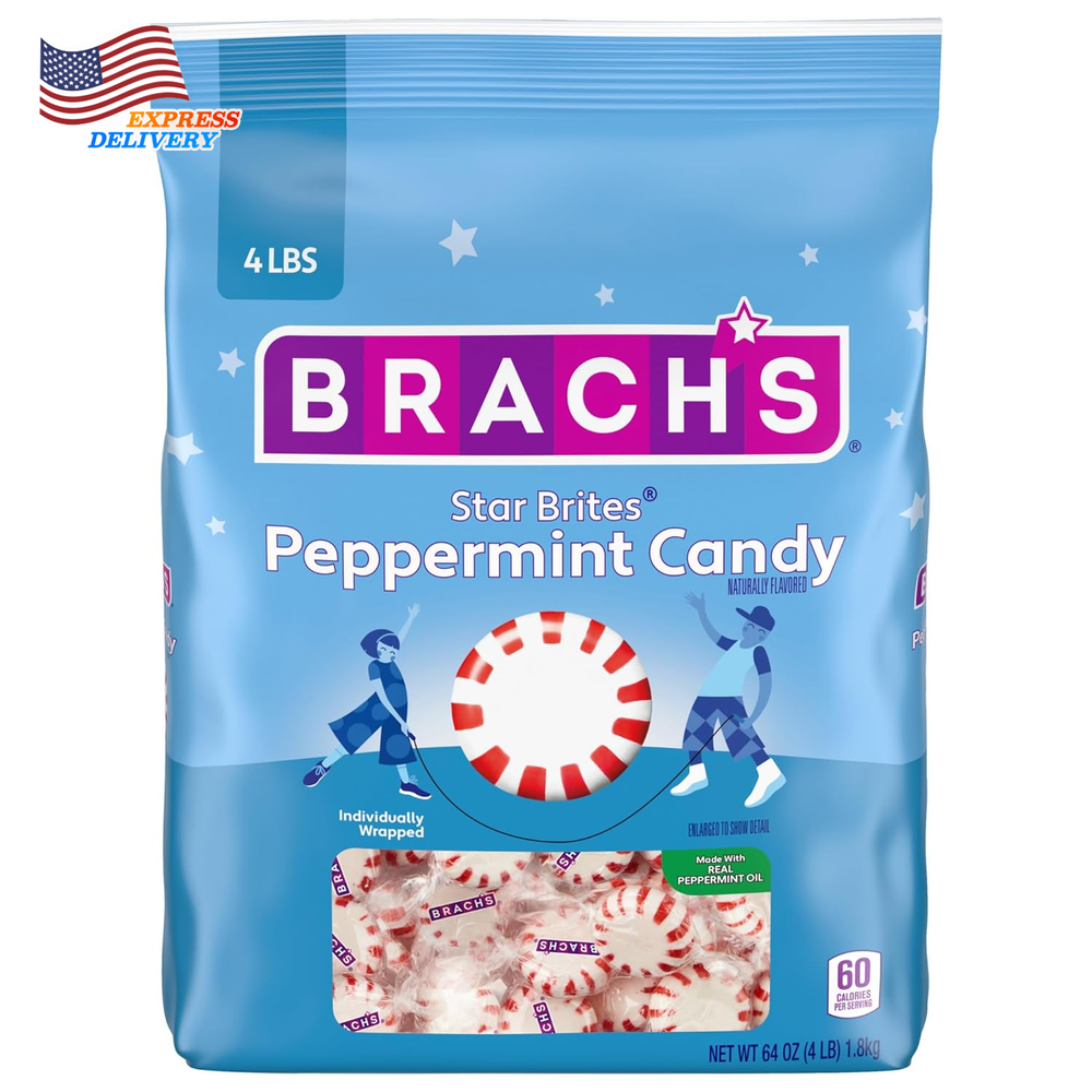 Brachs Star Brites Peppermint Candy Individually Wrapped with Real Peppermint Oil