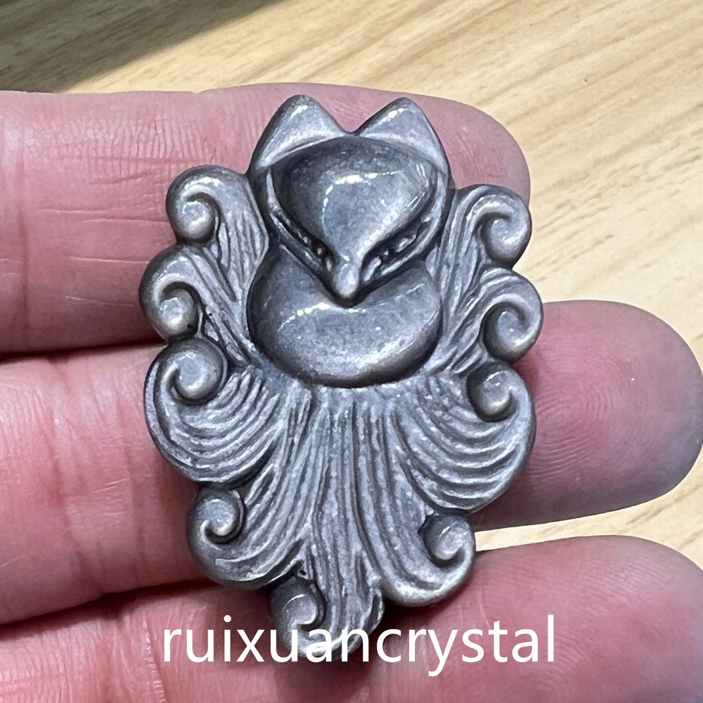 Natural Silver Obsidian Quartz Carved Fox Skull Crystal Healing Pendant