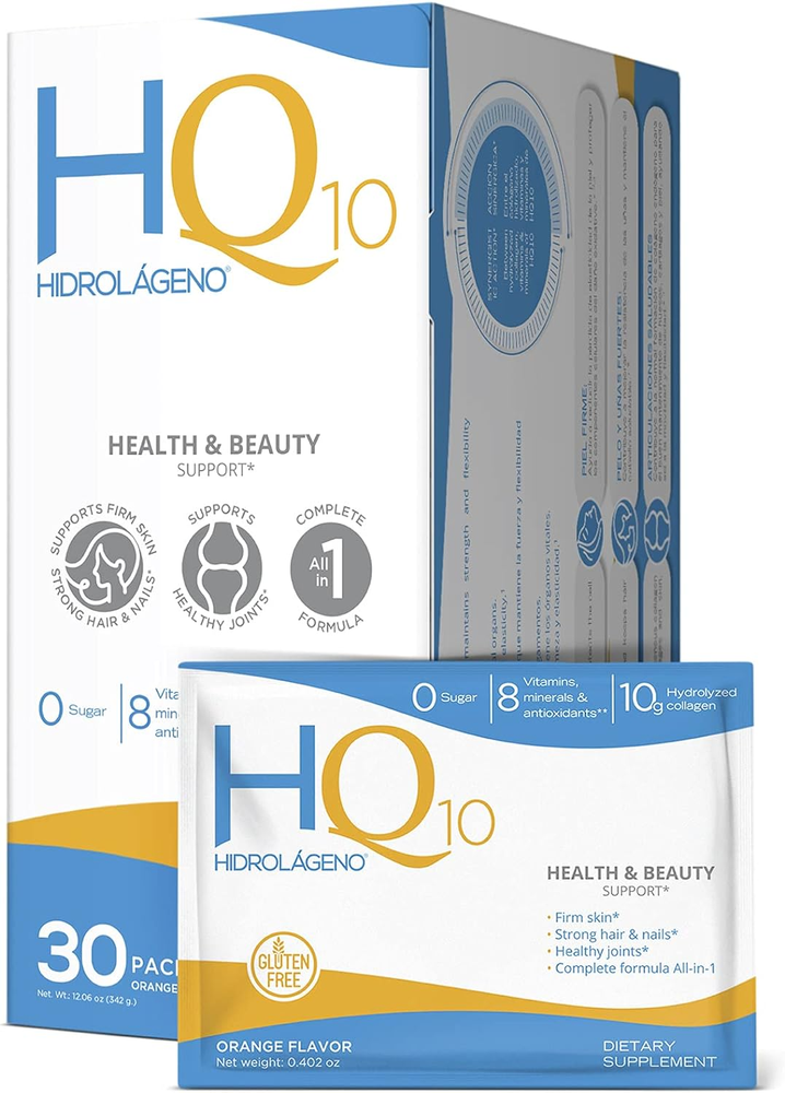 Hidrolageno Q10 with Hydrolyzed Collagen, Vitamins, Zinc & Antioxidants – 30 Sachets