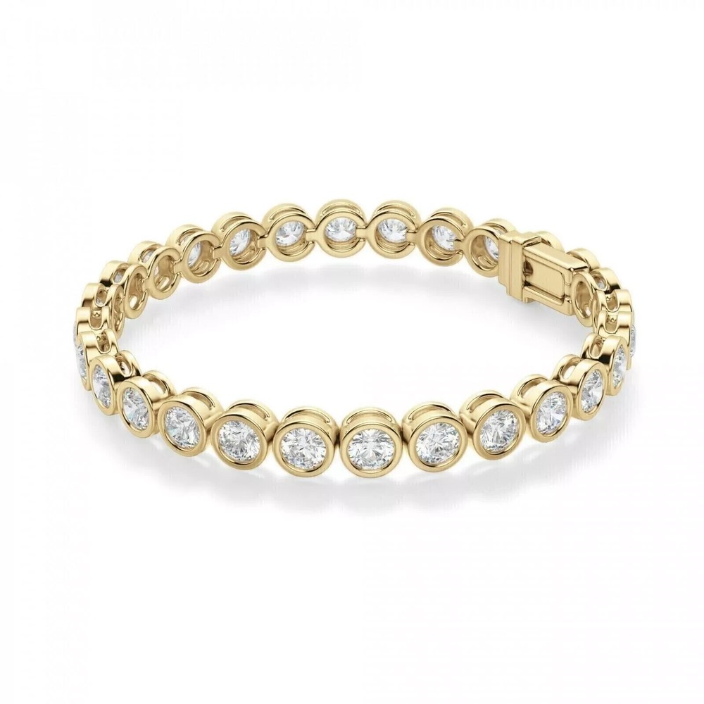 10 Ct Round Moissanite Bezel Tennis Bracelet 14K Yellow Gold Plated
