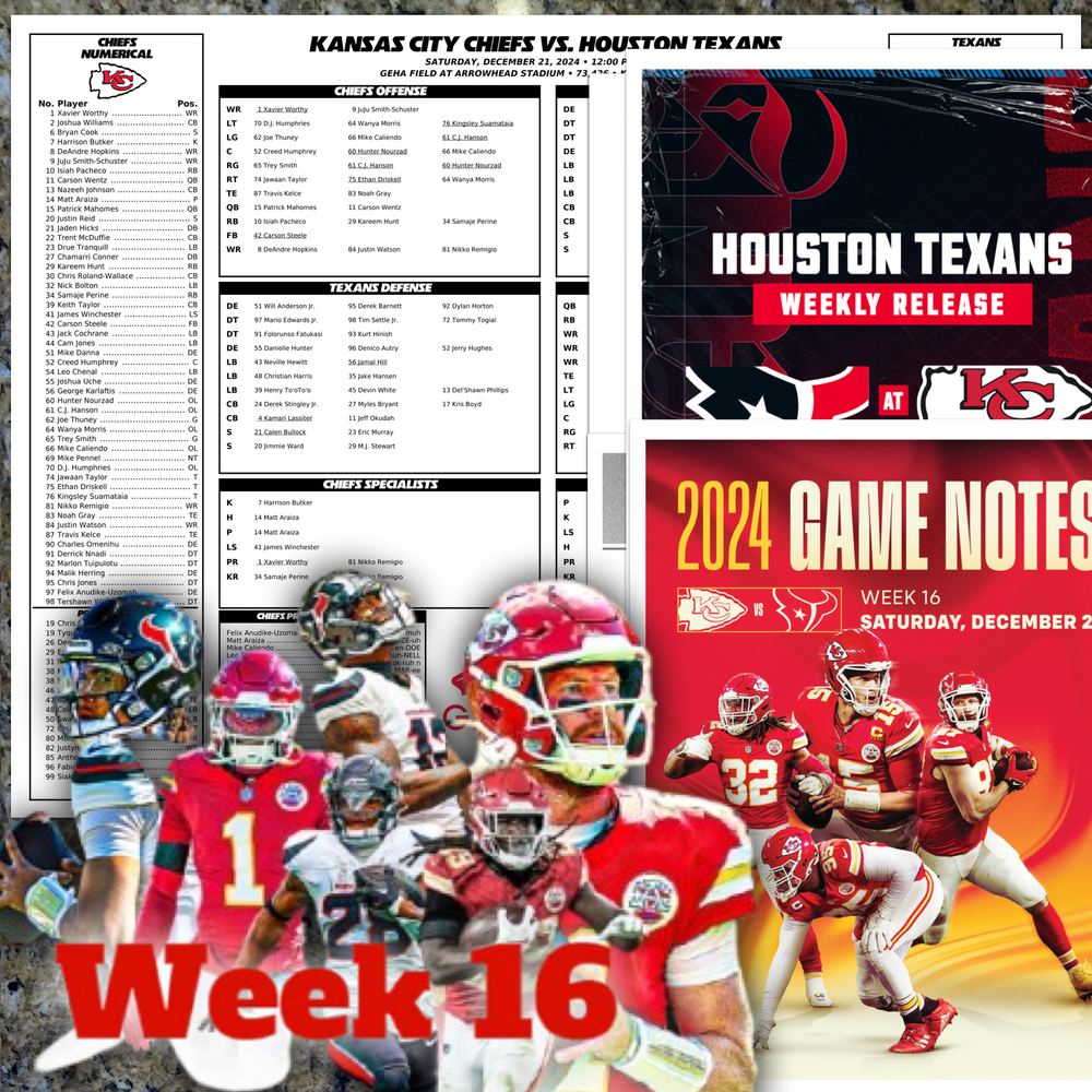 Chiefs vs Texans - Game Issued Flipcard & Program Notes - Dec 21 NFL Football