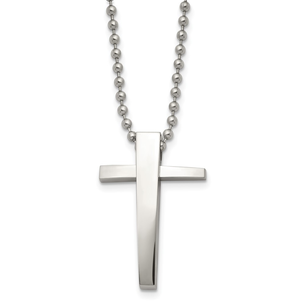 Stainless Steel Polished Cross Pendant Ball Chain Necklace 22