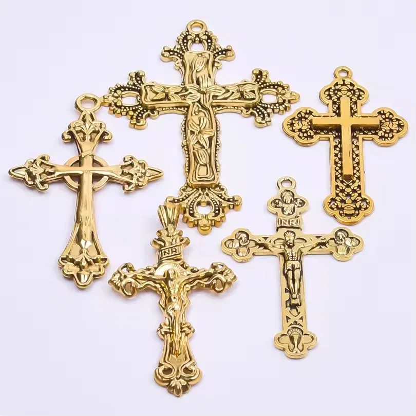 5pcs/lot Religion Crosses Alloy Charm Mix Gold Color Crucifix Pendant Accessorie