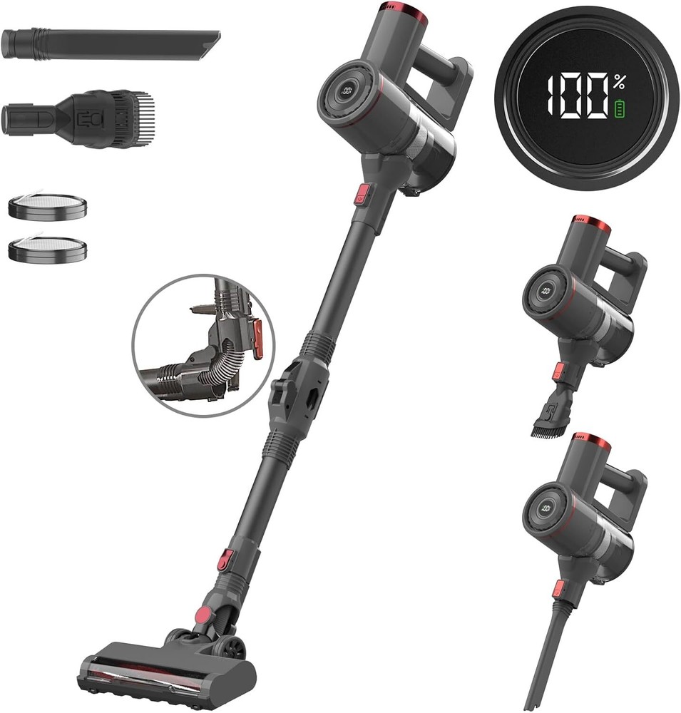 Cordless Vacuum Cleaner with Bendable Wand, Lightweight Stick for Gray